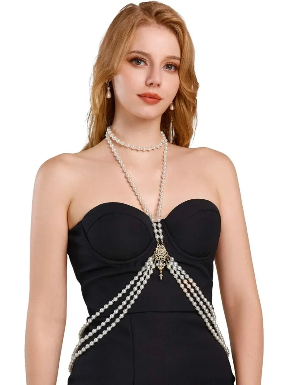 Faux Pearl Body Chain for Women 6mm Beads 1920s Gatsby
